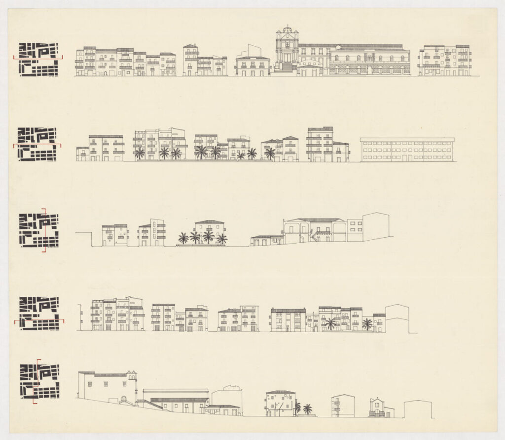 Four Plazas for Leonforte existing site sections.