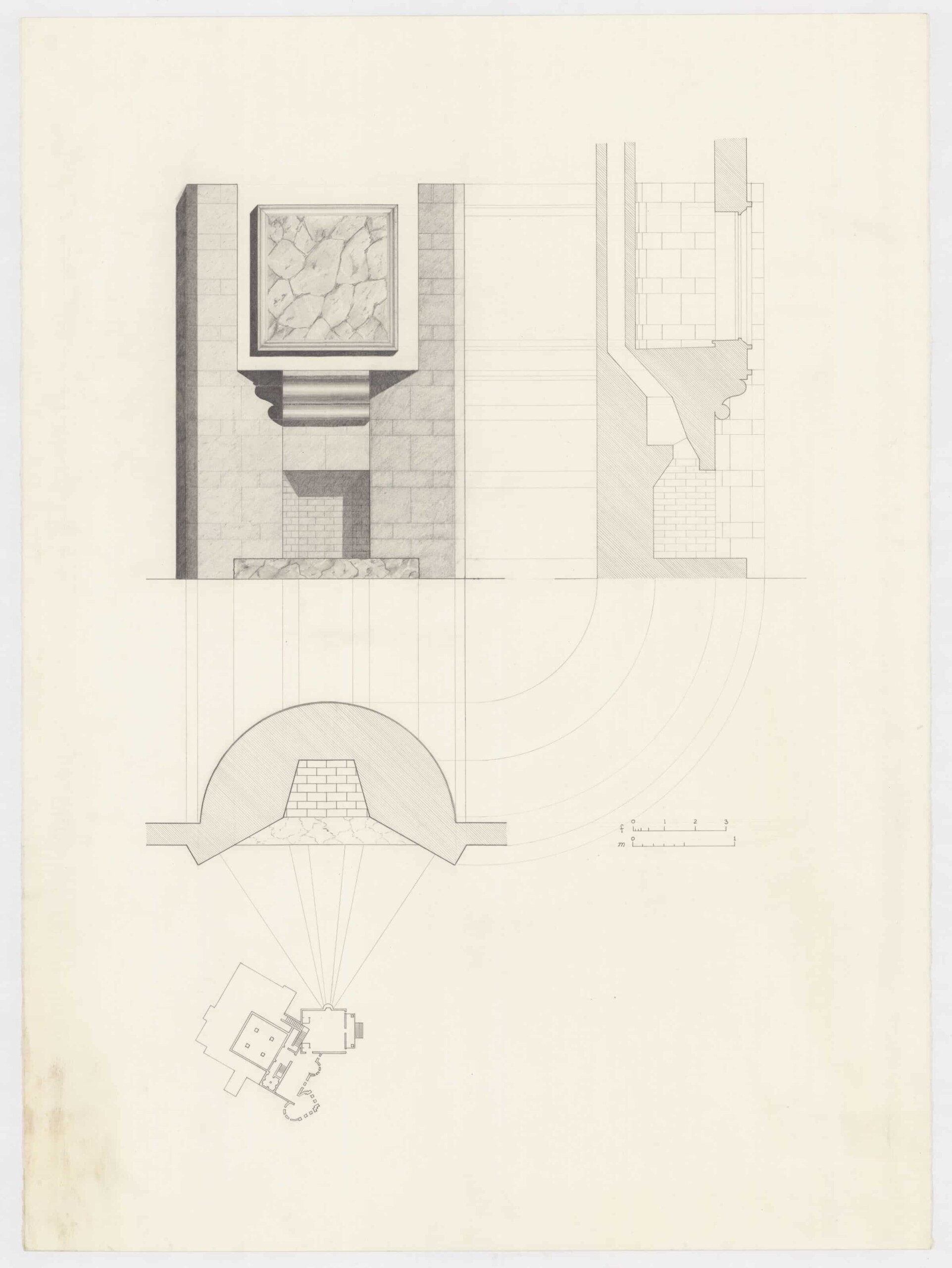 House in Pergusa; 1 elevation, 1 section, 1 plan with site key.