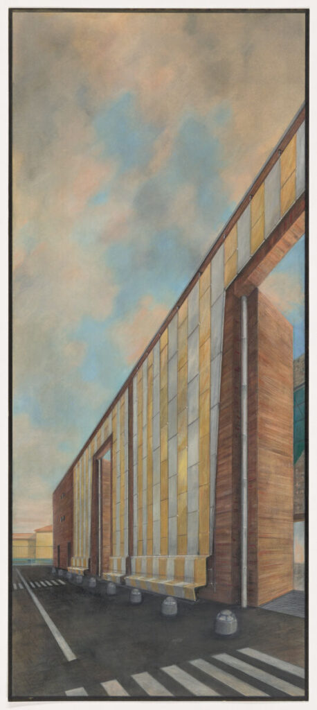Cropped prismacolor and gouache drawing of Una Porta per Venezia exterior perspective.