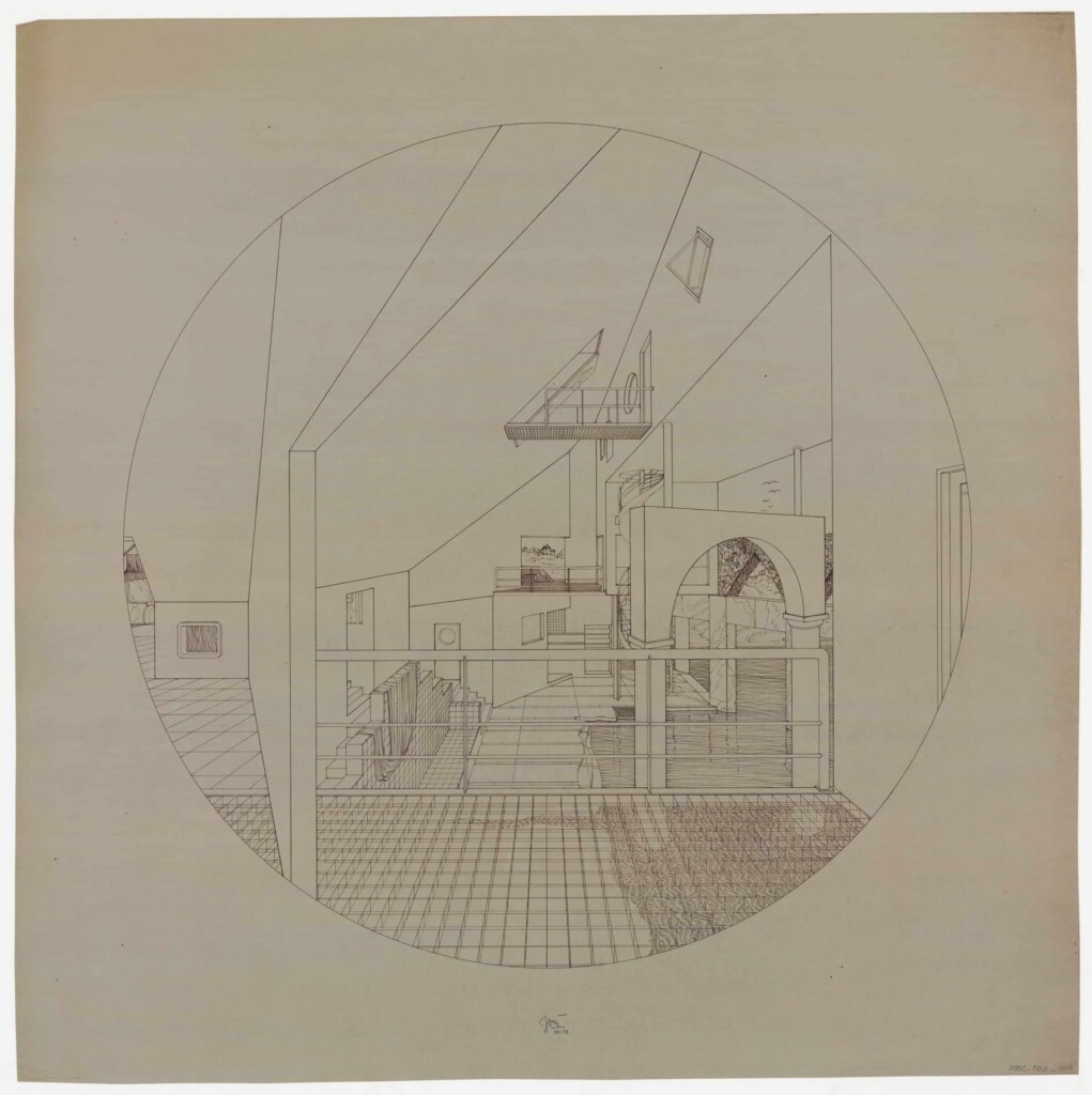 interior perspective drawing of fountain house.