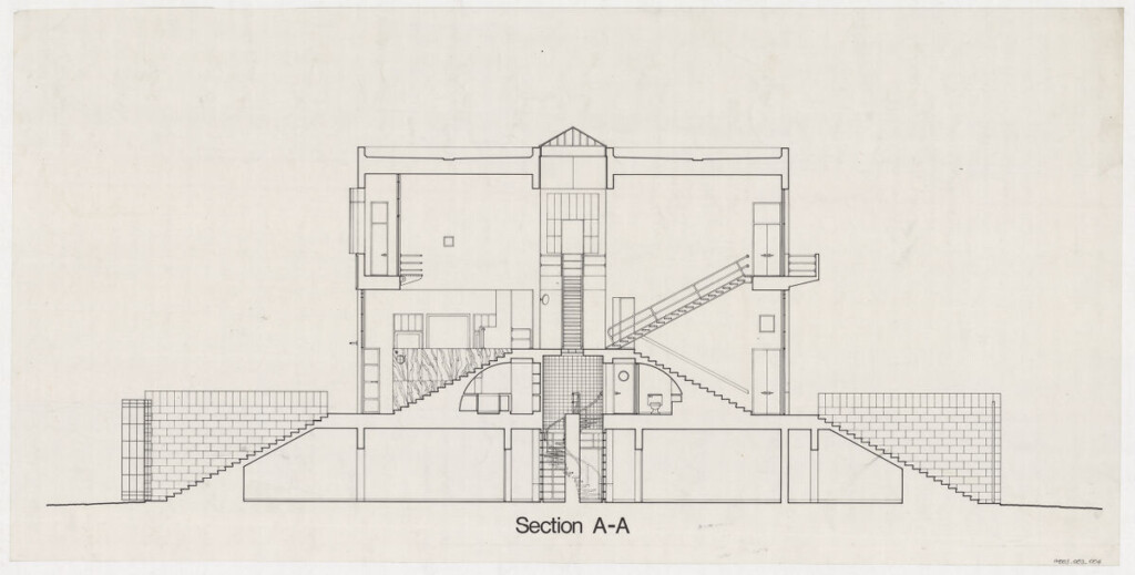 Ink drawing of country house section a-a.