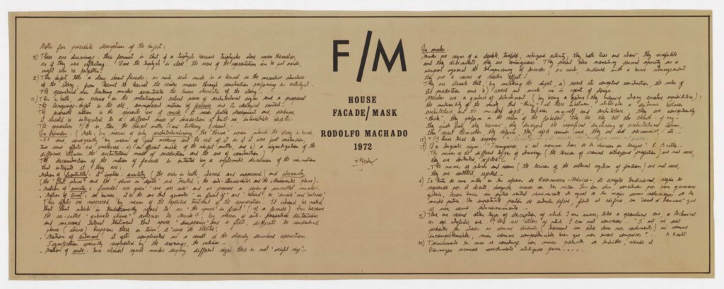 reprographic image of notes for possible description of Facade House.