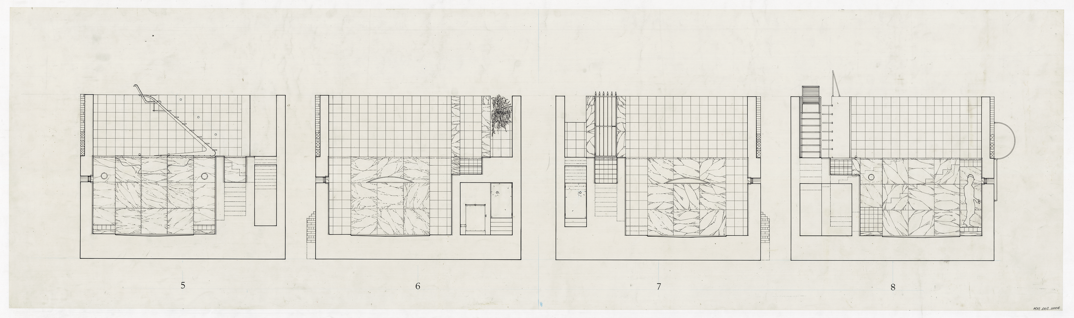 drawing of four sections of taberna ancipitis formae