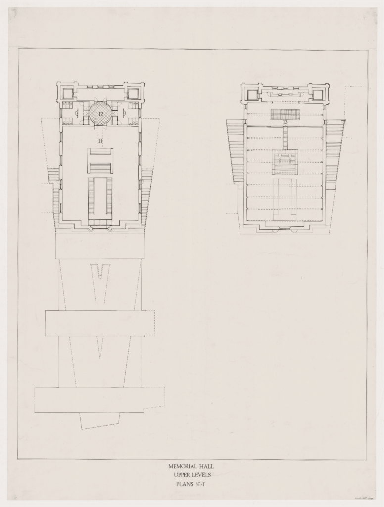 Black ink and letraset memorial hall upper level plans of Steps of Providence.