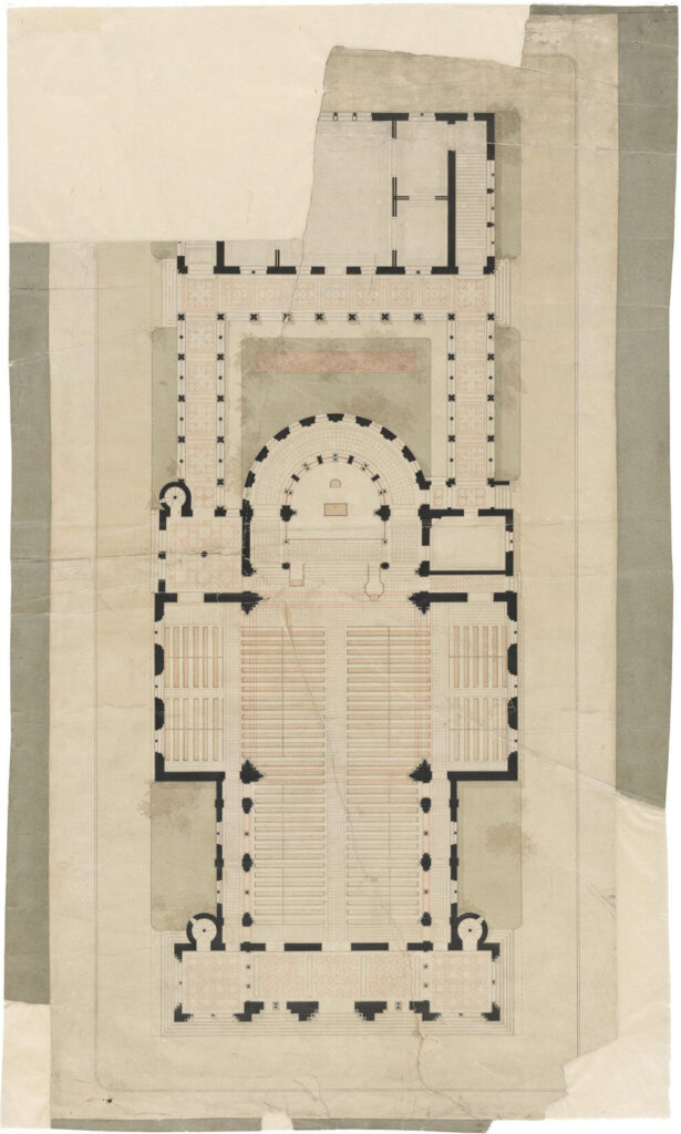 Trinity Church, Boston. Plan, church and Parish House, presentation drawing.