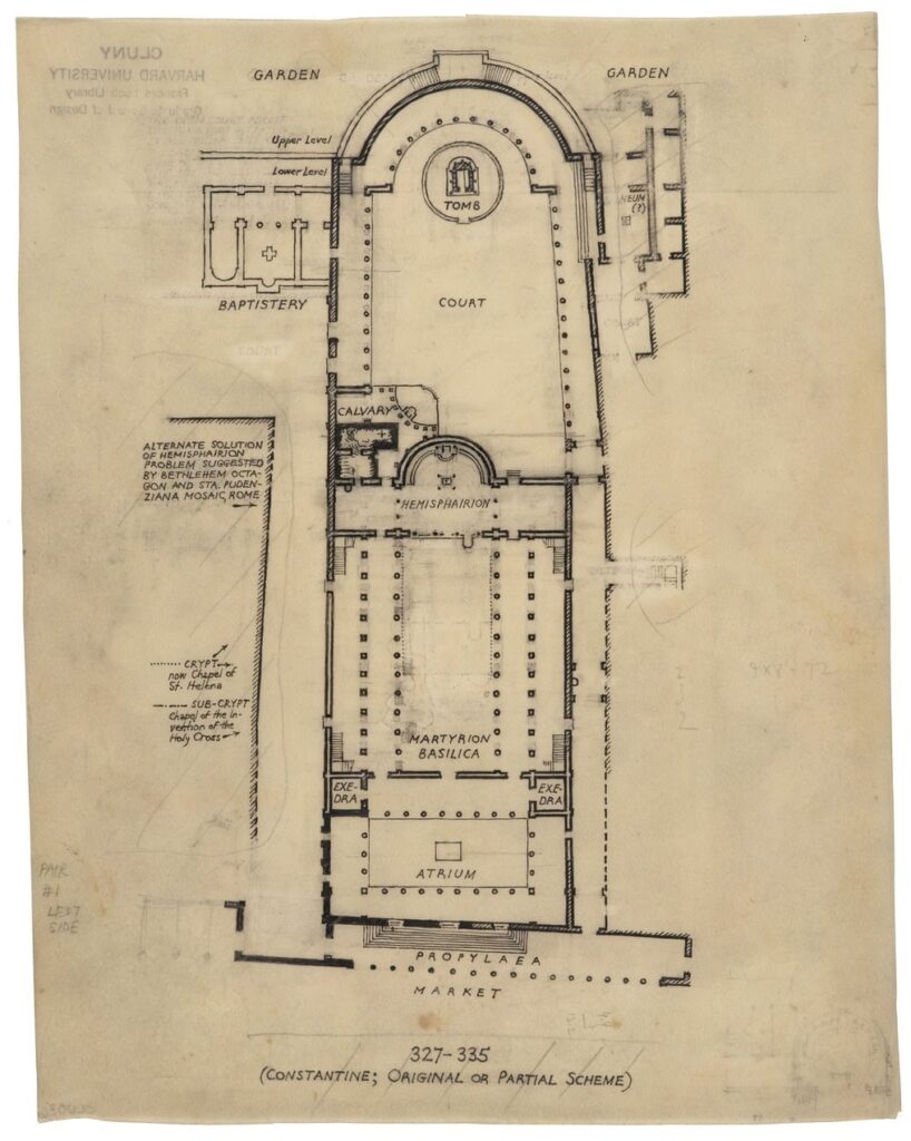 Reconstruction sketch of the Holy Sepulcher complex in Jerusalem as in 327–335.