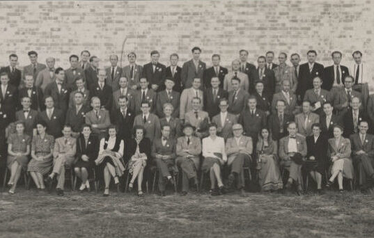 cropped black and white image of group portrait at bridgewater in 1947.