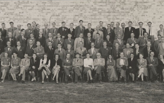 black and white image of group portrait at bridgewater in 1947.