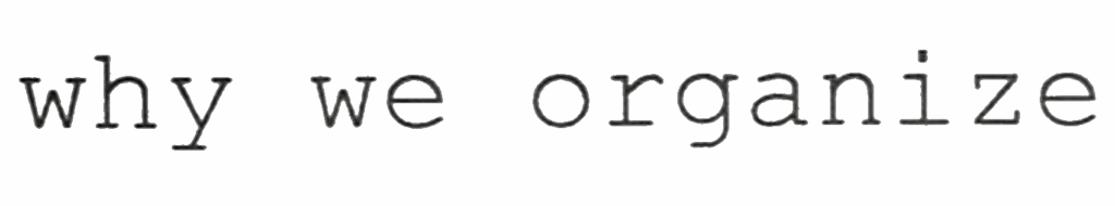 Front cover text for the 'Why We Organize' zine.