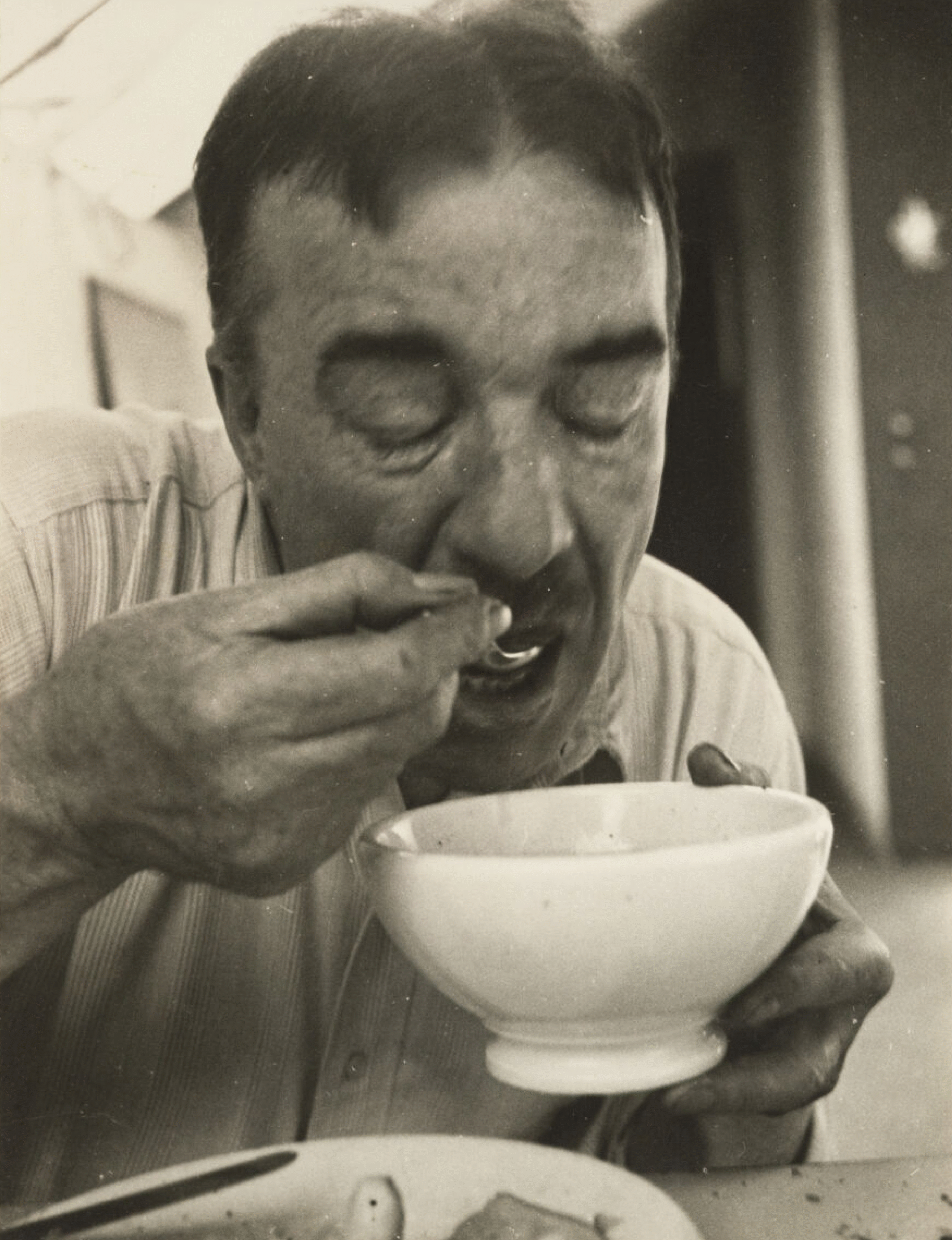 Solo portrait of male participant eating.