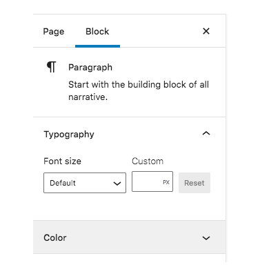 A screenshot of the Block settings panel, highlighting the color settings tab.