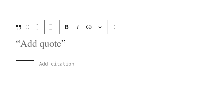 A screenshot of the quote block editor with the toolbar settings above it.