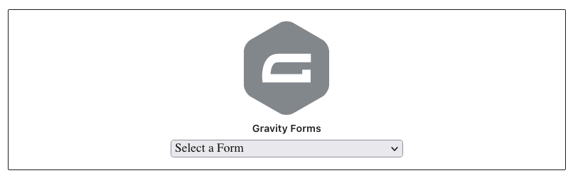 Screenshot of the Gravity Forms plugin when it is first added. The Gravity Forms logo is at the top, and below it is a dropdown of all forms on the site.