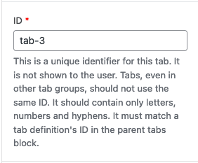 Screenshot of the Tab ID setting for an individual tab. The field includes the text "Tab-3".
